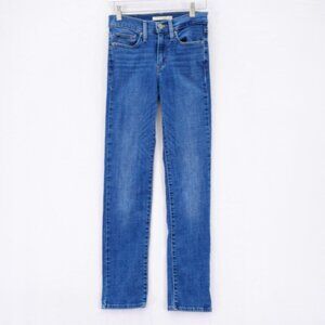 Levi's Slimming Straight Blue Denim Jeans Stone Wash Whiskering -24- 25 / 30 Mid